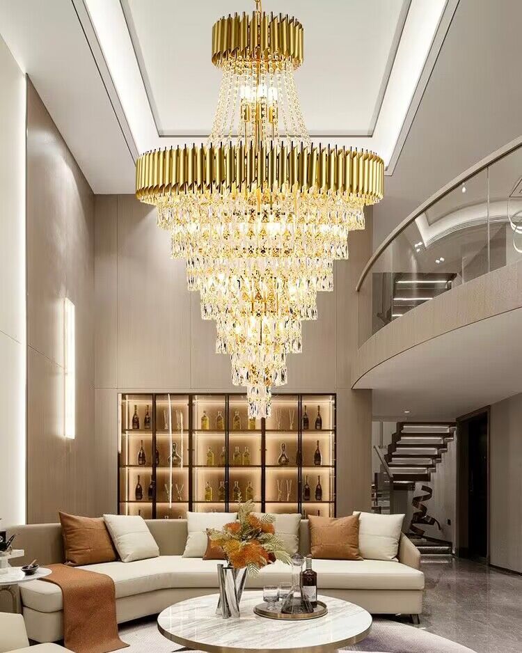 Extra Large Modern Multi - layers Gold/Black Light Luxury Crystal Chandelier For 2 - Story Living Room,Foyer - fovolighting