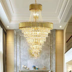 Extra Large Modern Multi - layers Gold/Black Light Luxury Crystal Chandelier For 2 - Story Living Room,Foyer - fovolighting