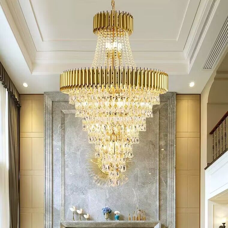 Extra Large Modern Multi - layers Gold/Black Light Luxury Crystal Chandelier For 2 - Story Living Room,Foyer - fovolighting