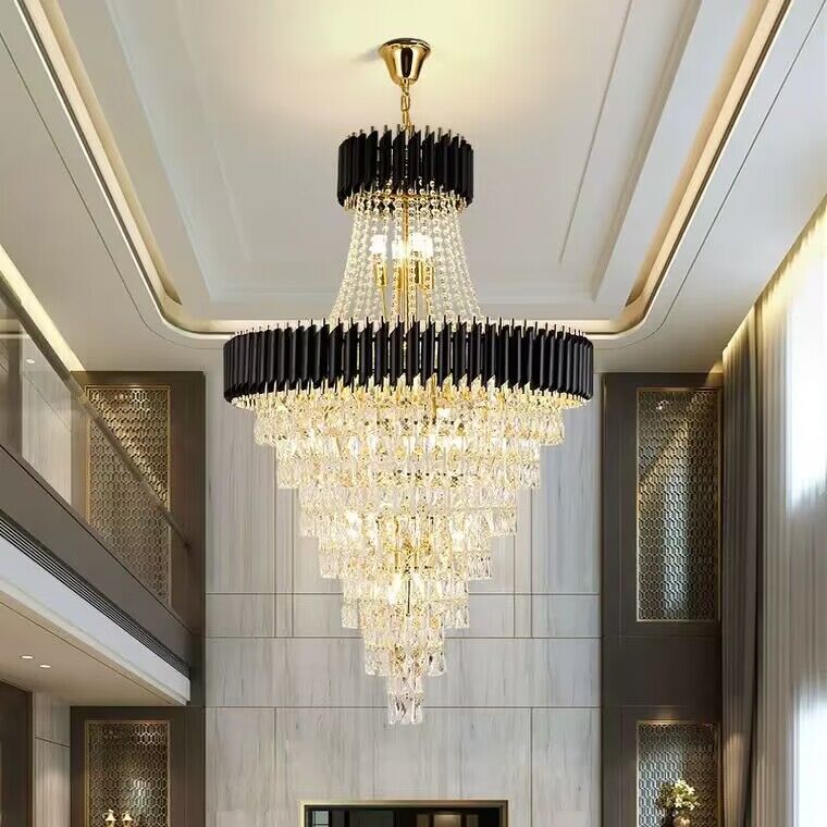 Extra Large Modern Multi - layers Gold/Black Light Luxury Crystal Chandelier For 2 - Story Living Room,Foyer - fovolighting