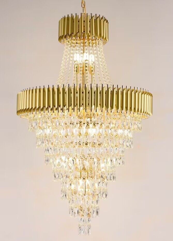 Extra Large Modern Multi - layers Gold/Black Light Luxury Crystal Chandelier For 2 - Story Living Room,Foyer - fovolighting