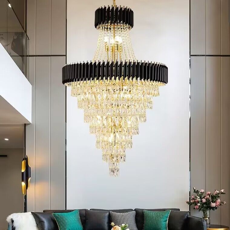 Extra Large Modern Multi - layers Gold/Black Light Luxury Crystal Chandelier For 2 - Story Living Room,Foyer - fovolighting