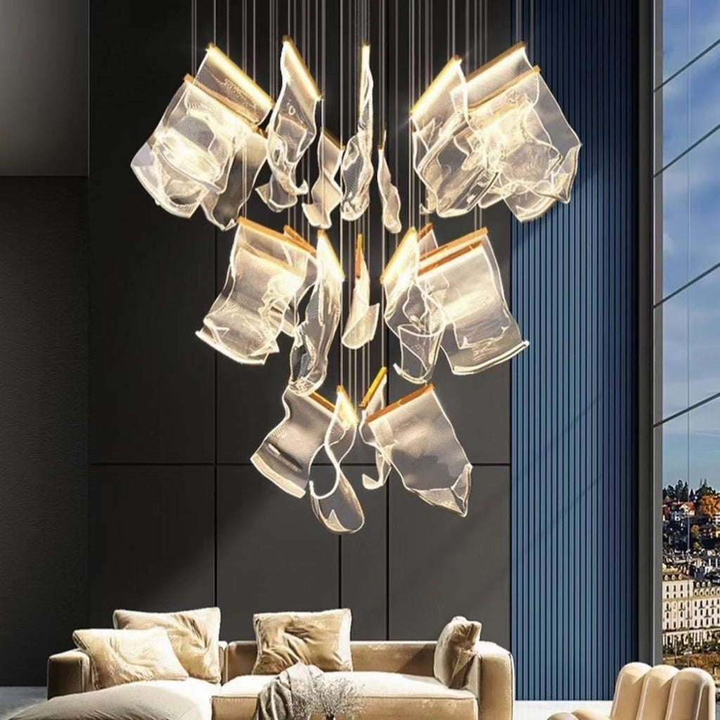 Extra Large Modern Paper Chandelier For Staircase / Foyer Villa Hall Ceiling - fovolighting