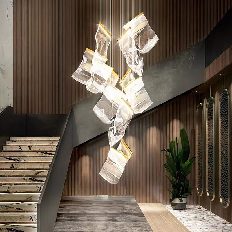 Extra Large Modern Paper Chandelier For Staircase / Foyer Villa Hall Ceiling - fovolighting