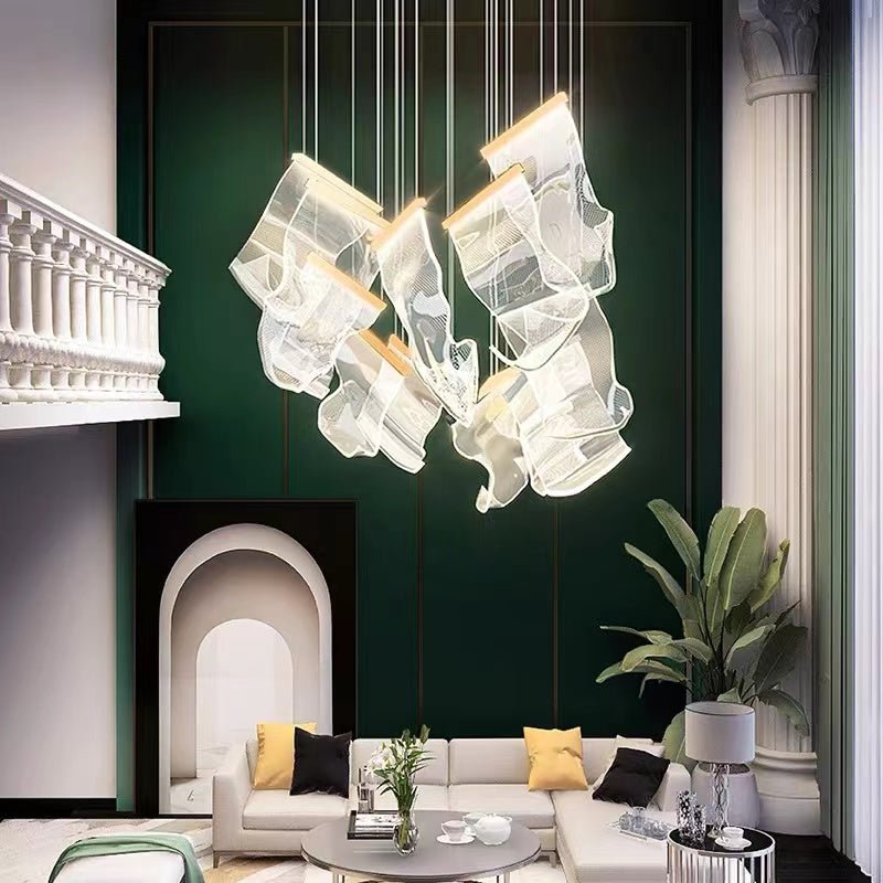 Extra Large Modern Paper Chandelier For Staircase / Foyer Villa Hall Ceiling - fovolighting
