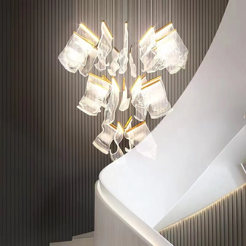 Extra Large Modern Paper Chandelier For Staircase / Foyer Villa Hall Ceiling - fovolighting