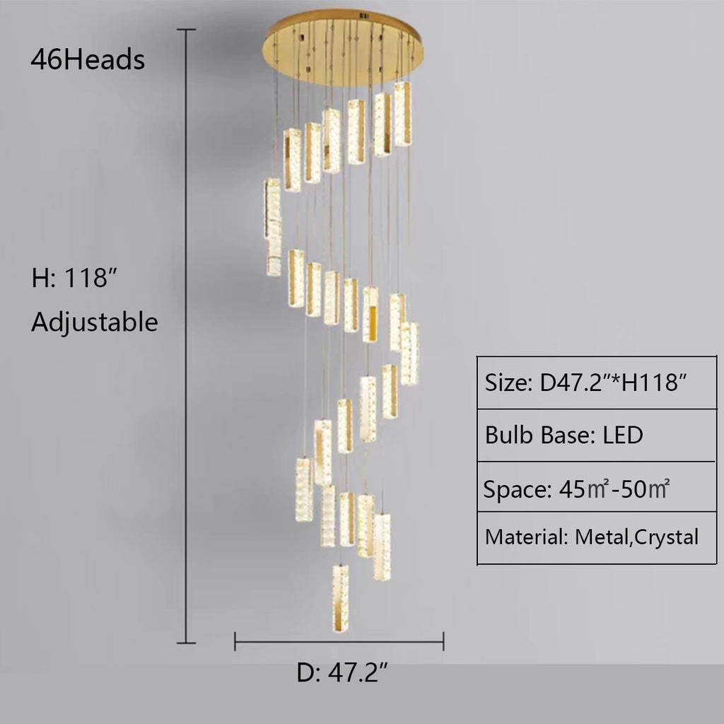 Extra Large Modern Spiral Crystal Ceiling Light Decoration for Staircase/ High Ceiling Living Room/ Hotel Lobby/ Hallway - fovolighting