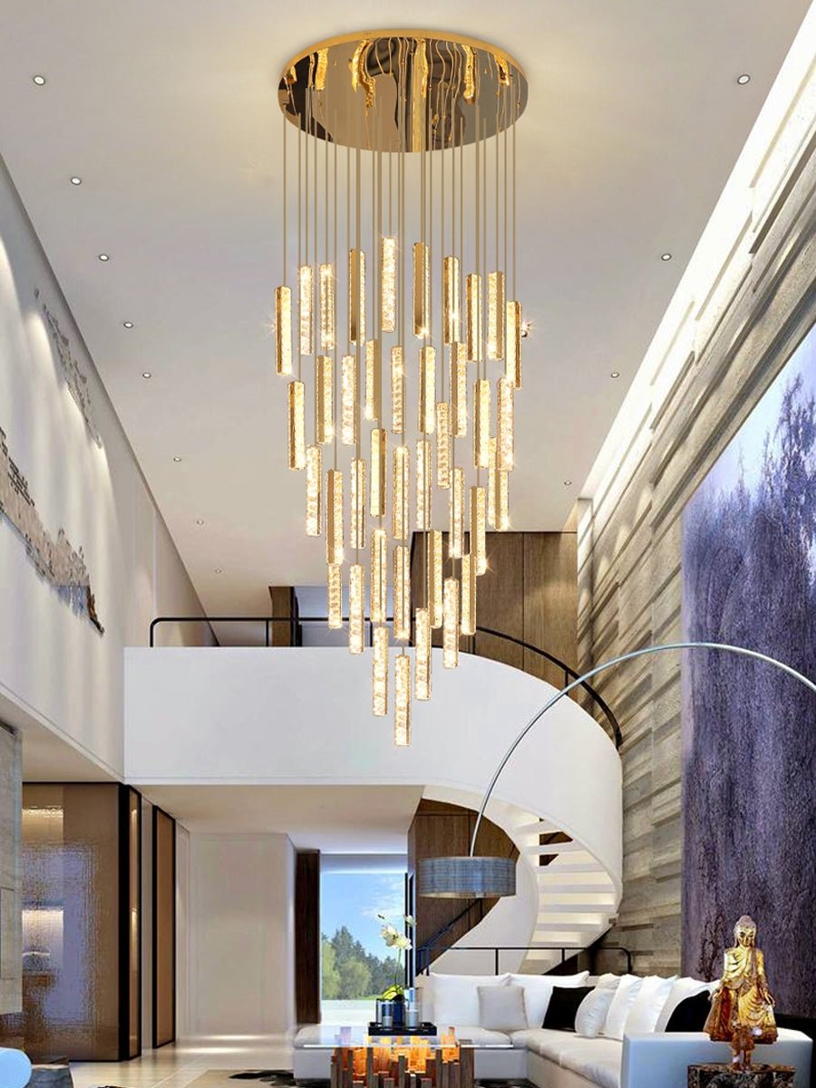 Extra Large Modern Spiral Crystal Ceiling Light Decoration for Staircase/ High Ceiling Living Room/ Hotel Lobby/ Hallway - fovolighting