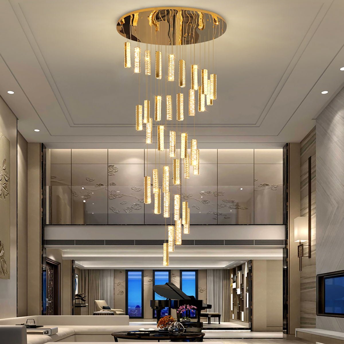 Extra Large Modern Spiral Crystal Ceiling Light Decoration for Staircase/ High Ceiling Living Room/ Hotel Lobby/ Hallway - fovolighting