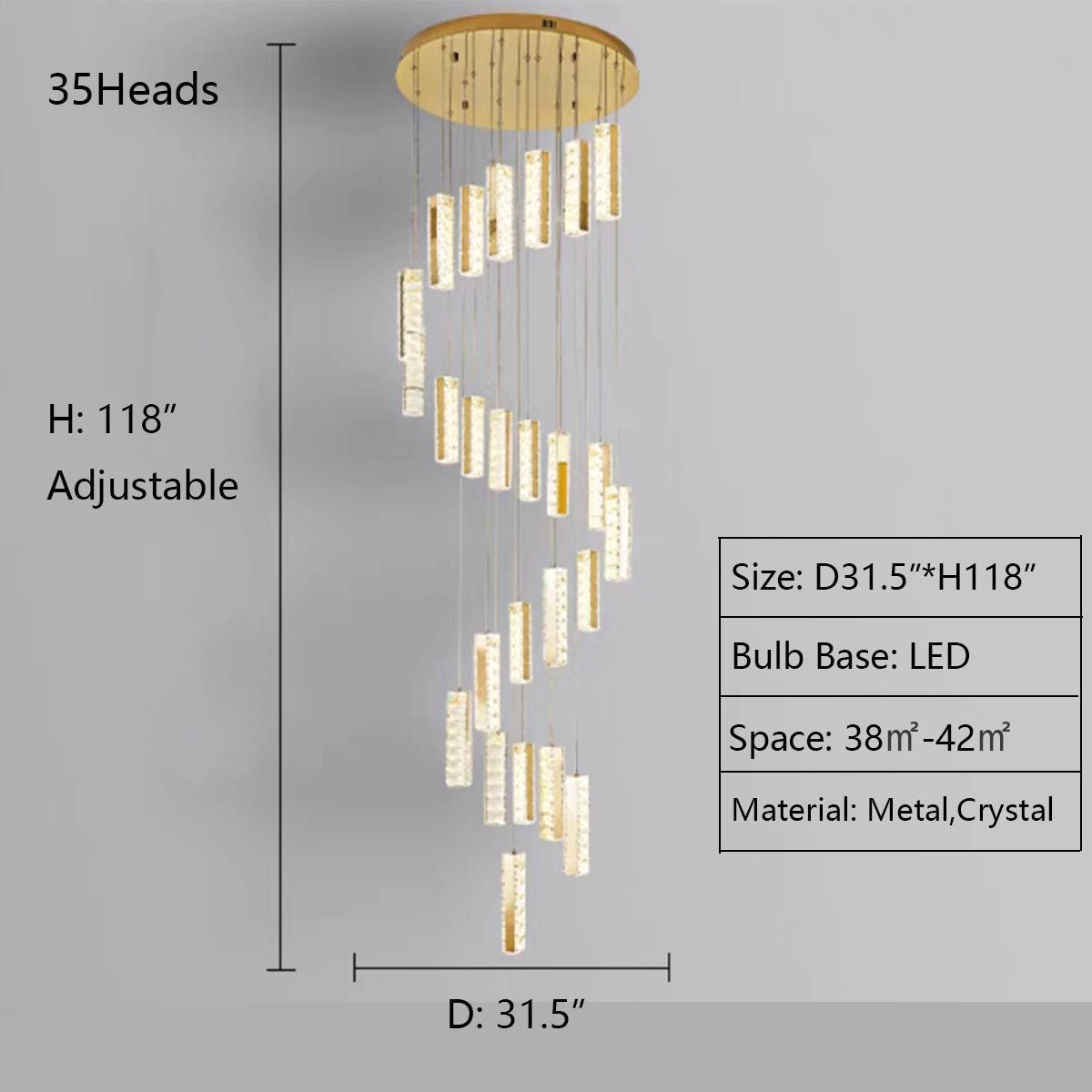Extra Large Modern Spiral Crystal Ceiling Light Decoration for Staircase/ High Ceiling Living Room/ Hotel Lobby/ Hallway - fovolighting