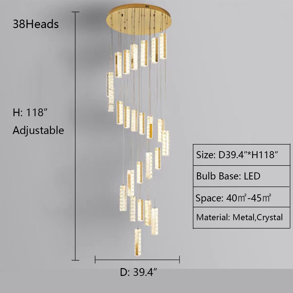 Extra Large Modern Spiral Crystal Ceiling Light Decoration for Staircase/ High Ceiling Living Room/ Hotel Lobby/ Hallway - fovolighting