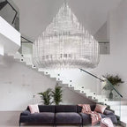 Extra Large Modern Tiers Clear Crystal Tubes Chandelier for Living Room/Hotel Lobby - fovolighting