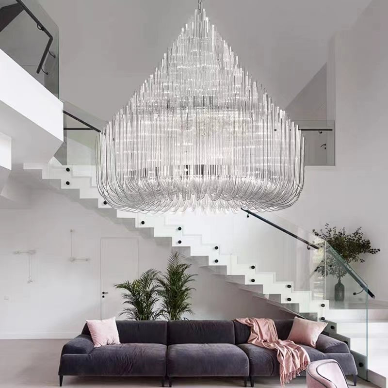 Extra Large Modern Tiers Clear Crystal Tubes Chandelier for Living Room/Hotel Lobby - fovolighting