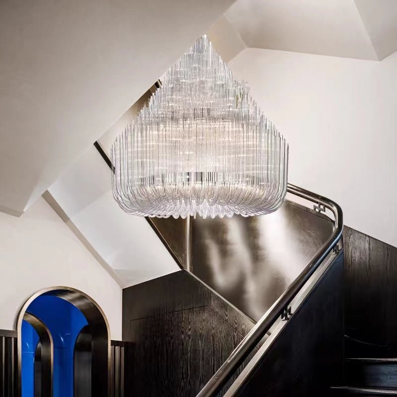 Extra Large Modern Tiers Clear Crystal Tubes Chandelier for Living Room/Hotel Lobby - fovolighting