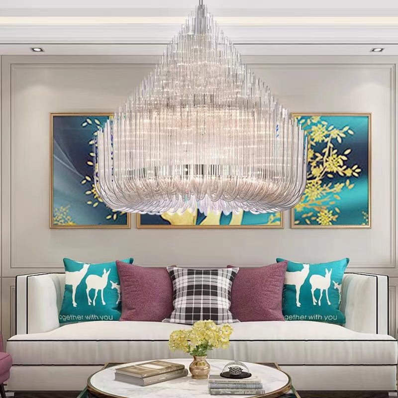 Extra Large Modern Tiers Clear Crystal Tubes Chandelier for Living Room/Hotel Lobby - fovolighting