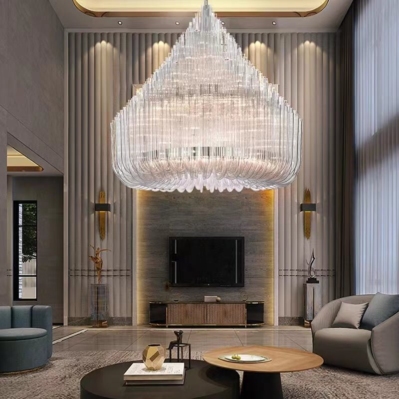 Extra Large Modern Tiers Clear Crystal Tubes Chandelier for Living Room/Hotel Lobby - fovolighting
