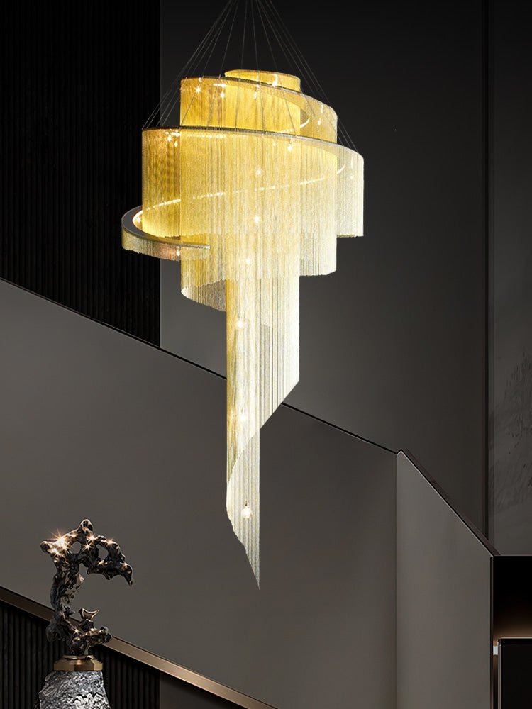 Extra Large Multi - layered Post - Modern Luxury Metal Chains Chandelier for High - ceiling Room - fovolighting