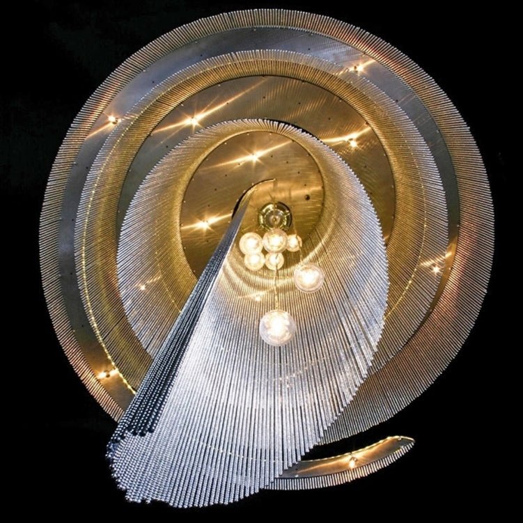 Extra Large Multi - layered Post - Modern Luxury Metal Chains Chandelier for High - ceiling Room - fovolighting