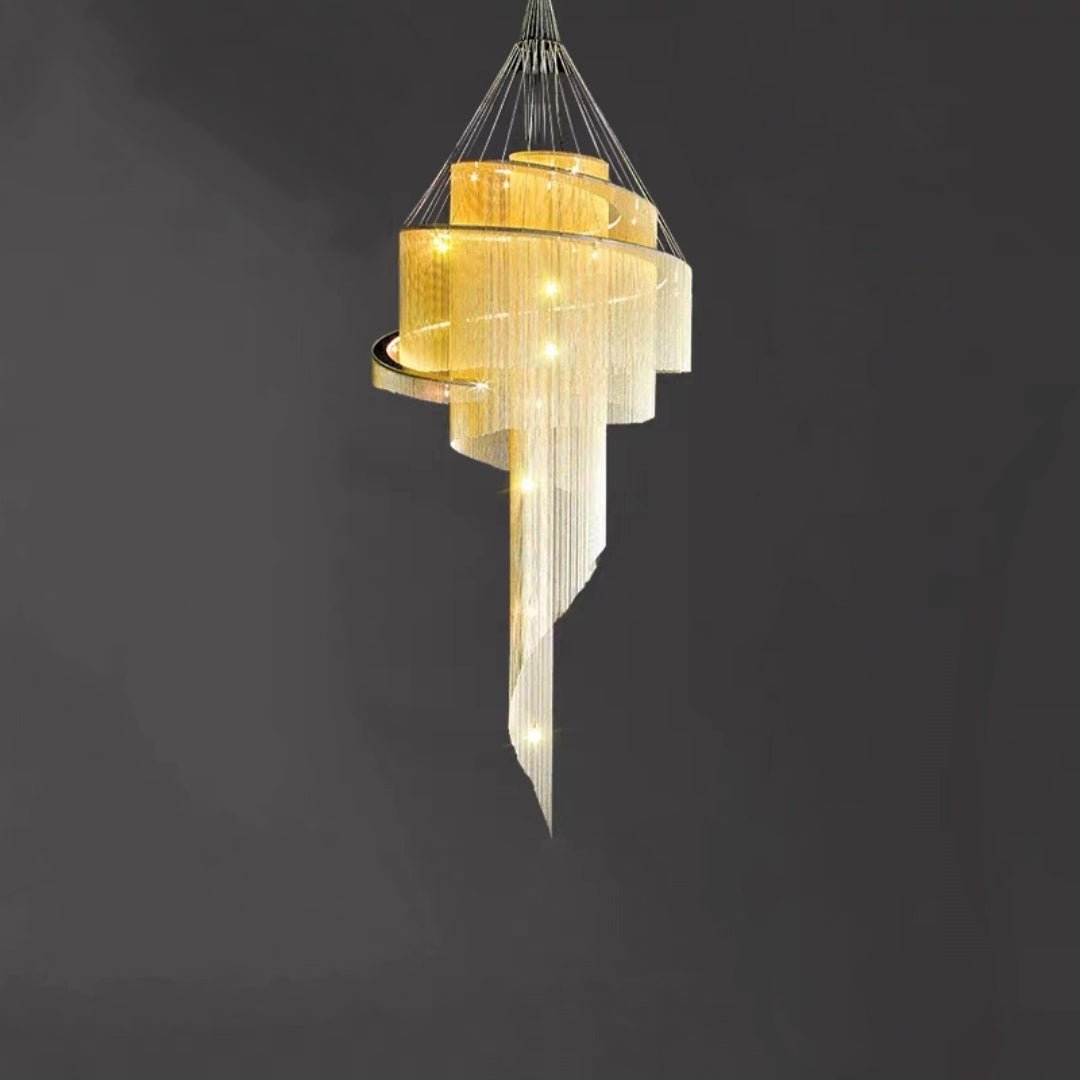 Extra Large Multi - layered Post - Modern Luxury Metal Chains Chandelier for High - ceiling Room - fovolighting