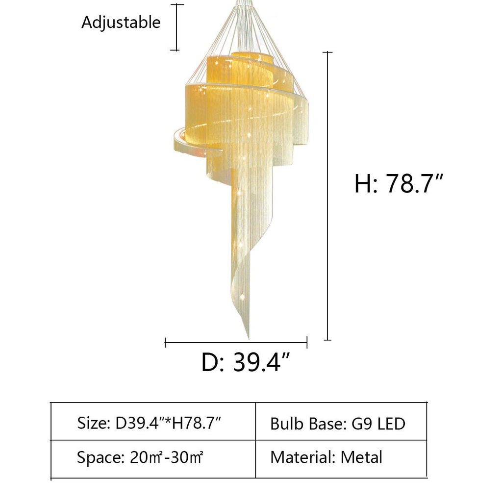 Extra Large Multi - layered Post - Modern Luxury Metal Chains Chandelier for High - ceiling Room - fovolighting