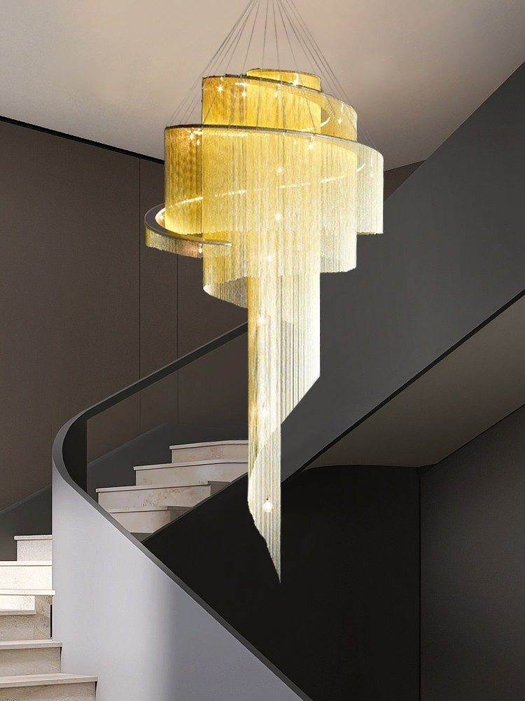 Extra Large Multi - layered Post - Modern Luxury Metal Chains Chandelier for High - ceiling Room - fovolighting