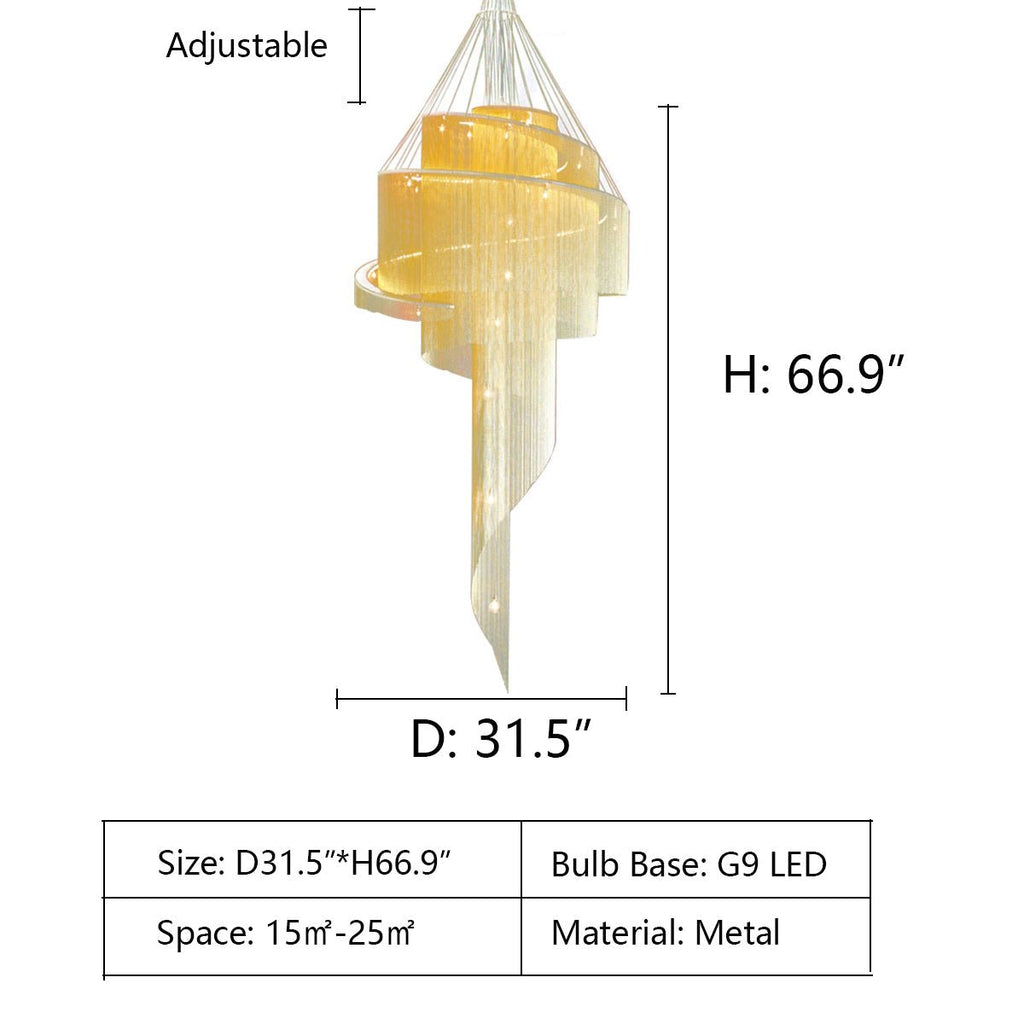 Extra Large Multi - layered Post - Modern Luxury Metal Chains Chandelier for High - ceiling Room - fovolighting