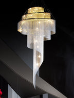 Extra Large Multi - layered Post - Modern Luxury Metal Chains Chandelier for High - ceiling Room - fovolighting