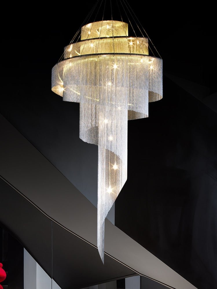 Extra Large Multi - layered Post - Modern Luxury Metal Chains Chandelier for High - ceiling Room - fovolighting