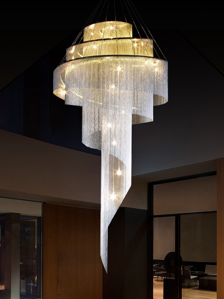 Extra Large Multi - layered Post - Modern Luxury Metal Chains Chandelier for High - ceiling Room - fovolighting