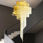 Extra Large Multi - layered Post - Modern Luxury Metal Chains Chandelier for High - ceiling Room - fovolighting