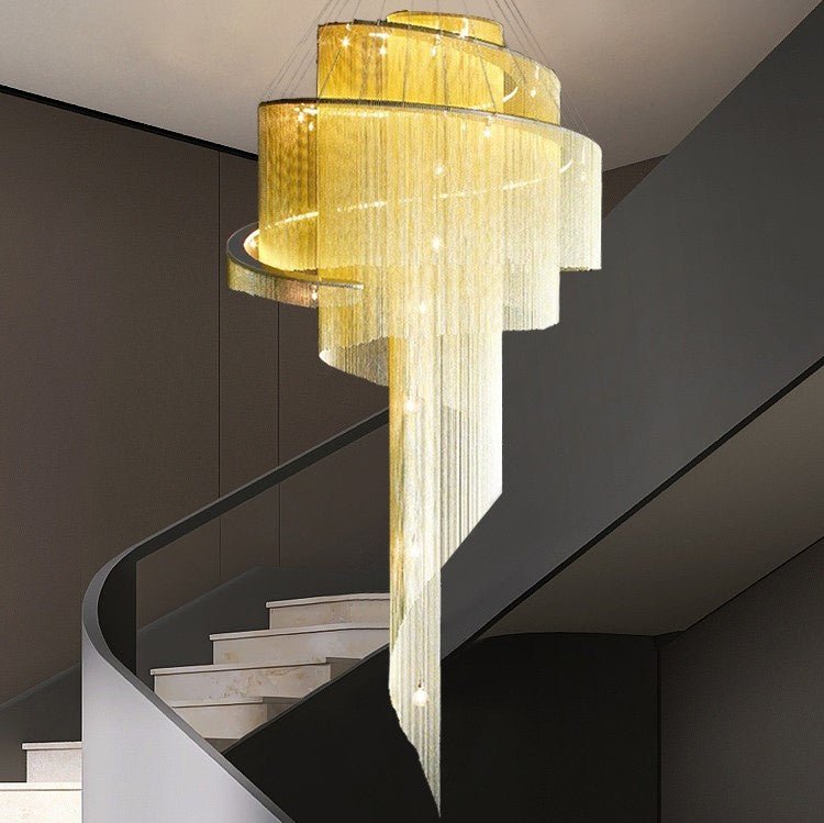 Extra Large Multi - layered Post - Modern Luxury Metal Chains Chandelier for High - ceiling Room - fovolighting