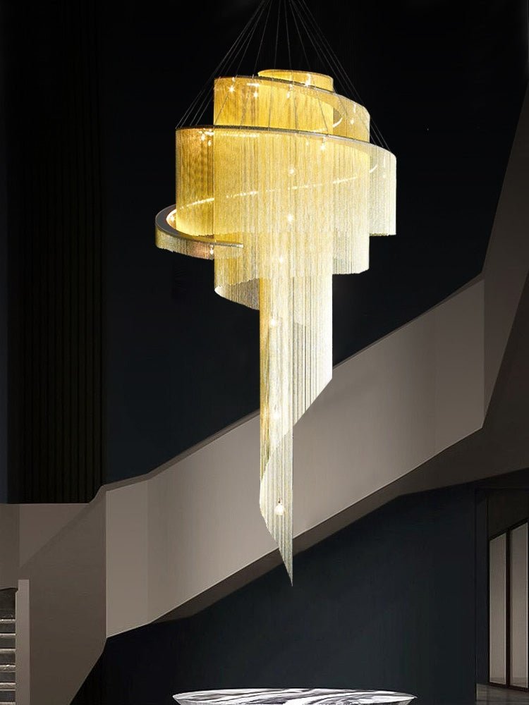 Extra Large Multi - layered Post - Modern Luxury Metal Chains Chandelier for High - ceiling Room - fovolighting