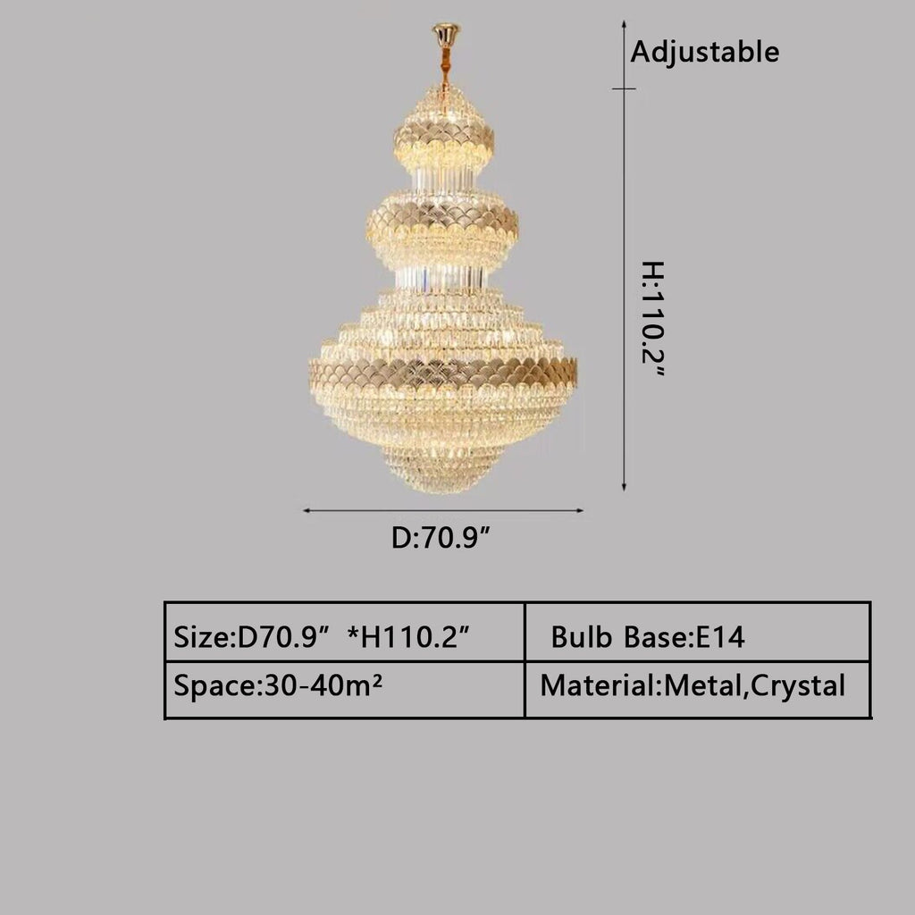 Extra Large Multi - layers Gold Luxury Crystal Chandelier Modern Empire Decrative Crystal Light For Living Room/Foyer/Staircase - fovolighting