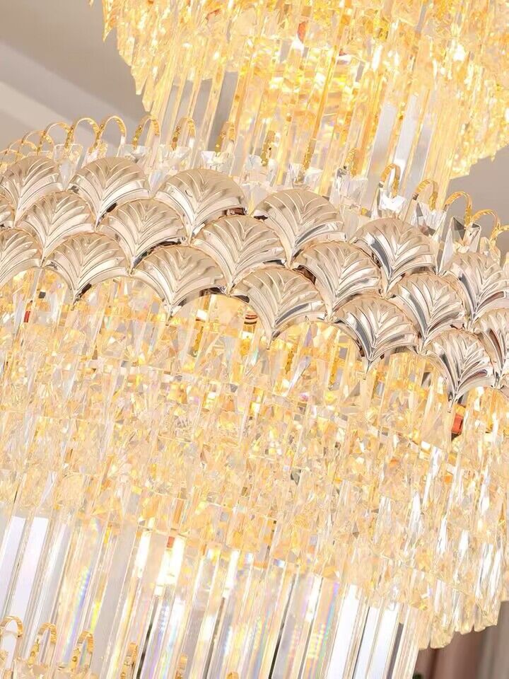Extra Large Multi - layers Gold Luxury Crystal Chandelier Modern Empire Decrative Crystal Light For Living Room/Foyer/Staircase - fovolighting
