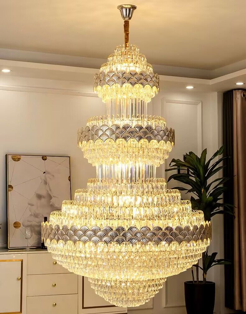 Extra Large Multi - layers Gold Luxury Crystal Chandelier Modern Empire Decrative Crystal Light For Living Room/Foyer/Staircase - fovolighting