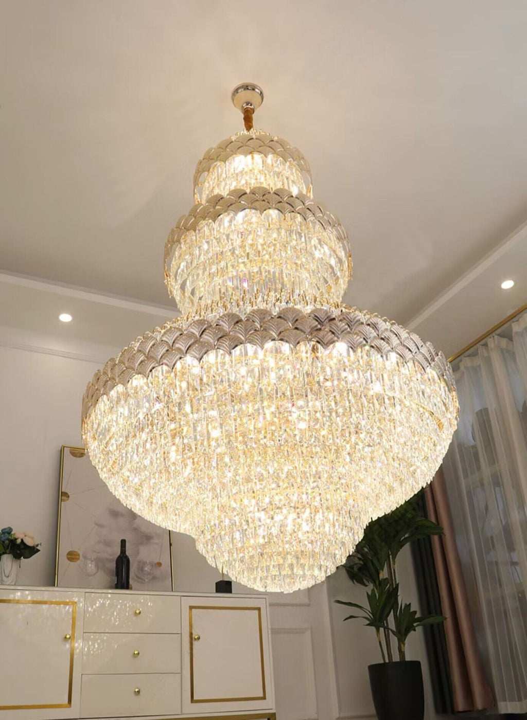 Extra Large Multi - layers Gold Luxury Crystal Chandelier Modern Empire Decrative Crystal Light For Living Room/Foyer/Staircase - fovolighting