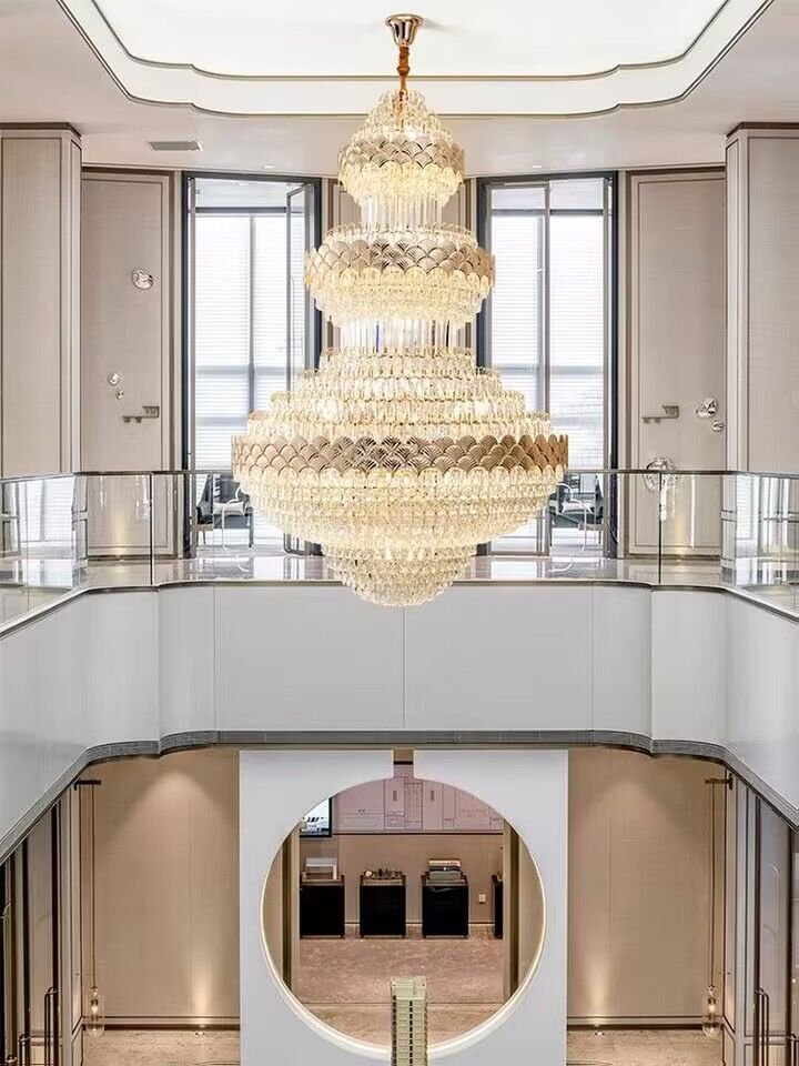 Extra Large Multi - layers Gold Luxury Crystal Chandelier Modern Empire Decrative Crystal Light For Living Room/Foyer/Staircase - fovolighting