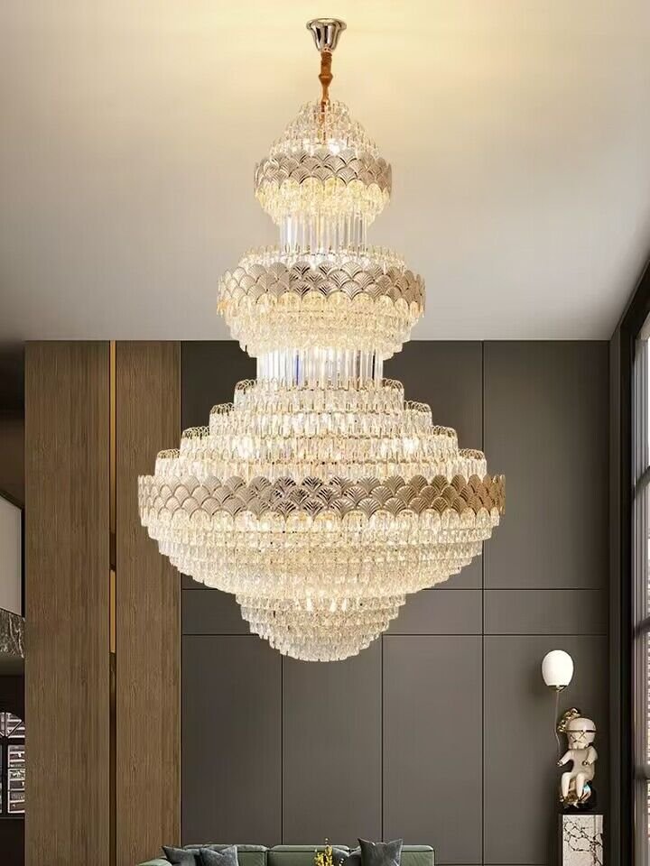 Extra Large Multi - layers Gold Luxury Crystal Chandelier Modern Empire Decrative Crystal Light For Living Room/Foyer/Staircase - fovolighting