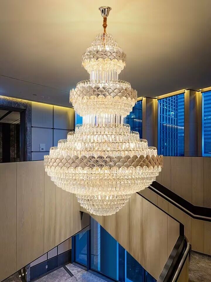 Extra Large Multi - layers Gold Luxury Crystal Chandelier Modern Empire Decrative Crystal Light For Living Room/Foyer/Staircase - fovolighting