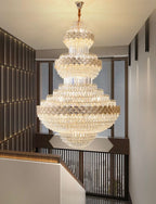 Extra Large Multi - layers Gold Luxury Crystal Chandelier Modern Empire Decrative Crystal Light For Living Room/Foyer/Staircase - fovolighting