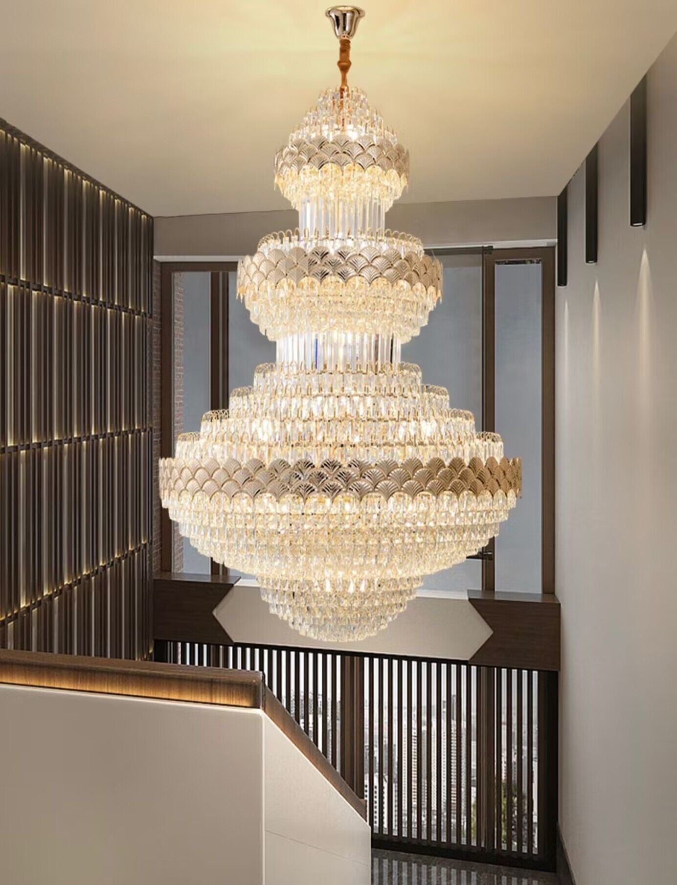 Extra Large Multi - layers Gold Luxury Crystal Chandelier Modern Empire Decrative Crystal Light For Living Room/Foyer/Staircase - fovolighting