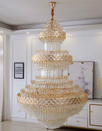 Extra Large Multi - layers Gold Luxury Crystal Chandelier Modern Empire Decrative Crystal Light For Living Room/Foyer/Staircase - fovolighting