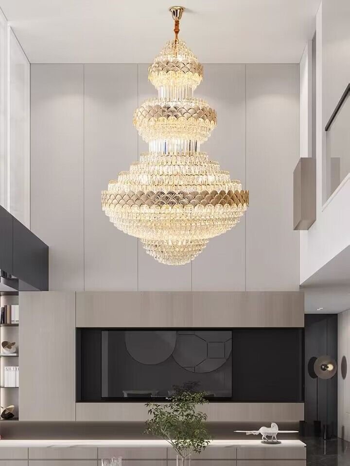 Extra Large Multi - layers Gold Luxury Crystal Chandelier Modern Empire Decrative Crystal Light For Living Room/Foyer/Staircase - fovolighting