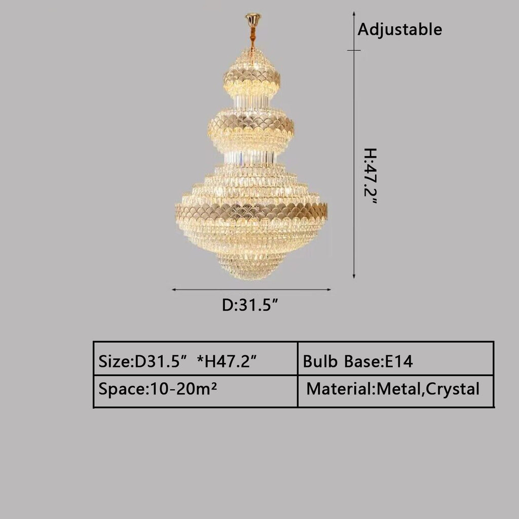 Extra Large Multi - layers Gold Luxury Crystal Chandelier Modern Empire Decrative Crystal Light For Living Room/Foyer/Staircase - fovolighting