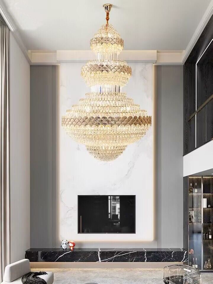 Extra Large Multi - layers Gold Luxury Crystal Chandelier Modern Empire Decrative Crystal Light For Living Room/Foyer/Staircase - fovolighting