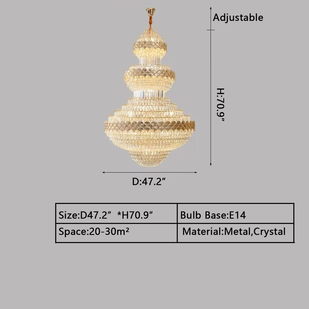 Extra Large Multi - layers Gold Luxury Crystal Chandelier Modern Empire Decrative Crystal Light For Living Room/Foyer/Staircase - fovolighting
