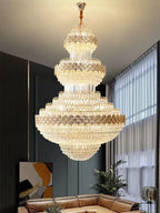 Extra Large Multi - layers Gold Luxury Crystal Chandelier Modern Empire Decrative Crystal Light For Living Room/Foyer/Staircase - fovolighting