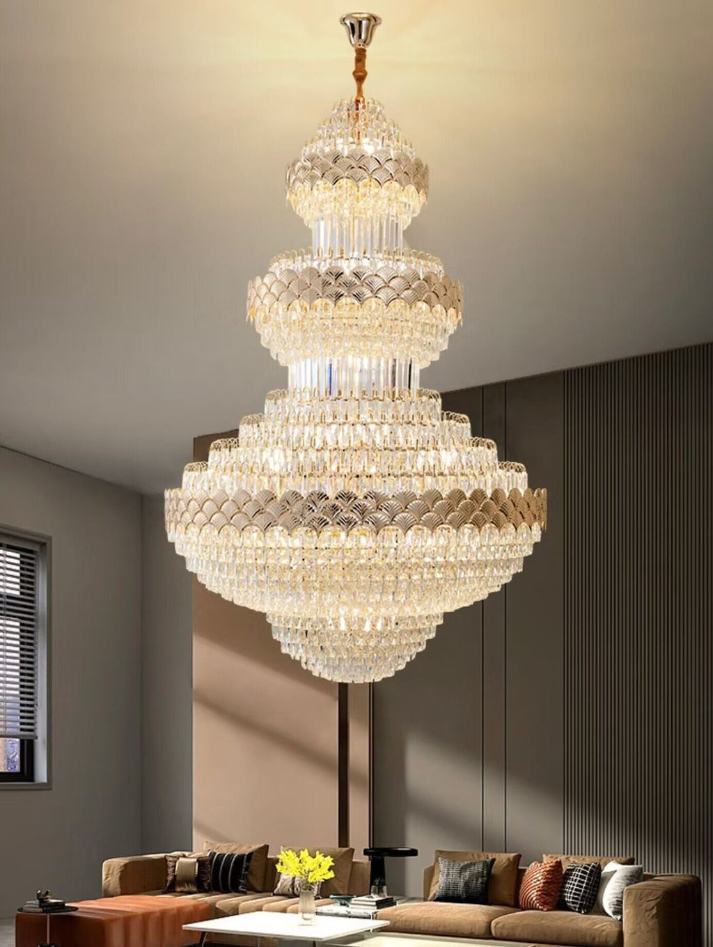 Extra Large Multi - layers Gold Luxury Crystal Chandelier Modern Empire Decrative Crystal Light For Living Room/Foyer/Staircase - fovolighting