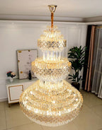 Extra Large Multi - layers Gold Luxury Crystal Chandelier Modern Empire Decrative Crystal Light For Living Room/Foyer/Staircase - fovolighting