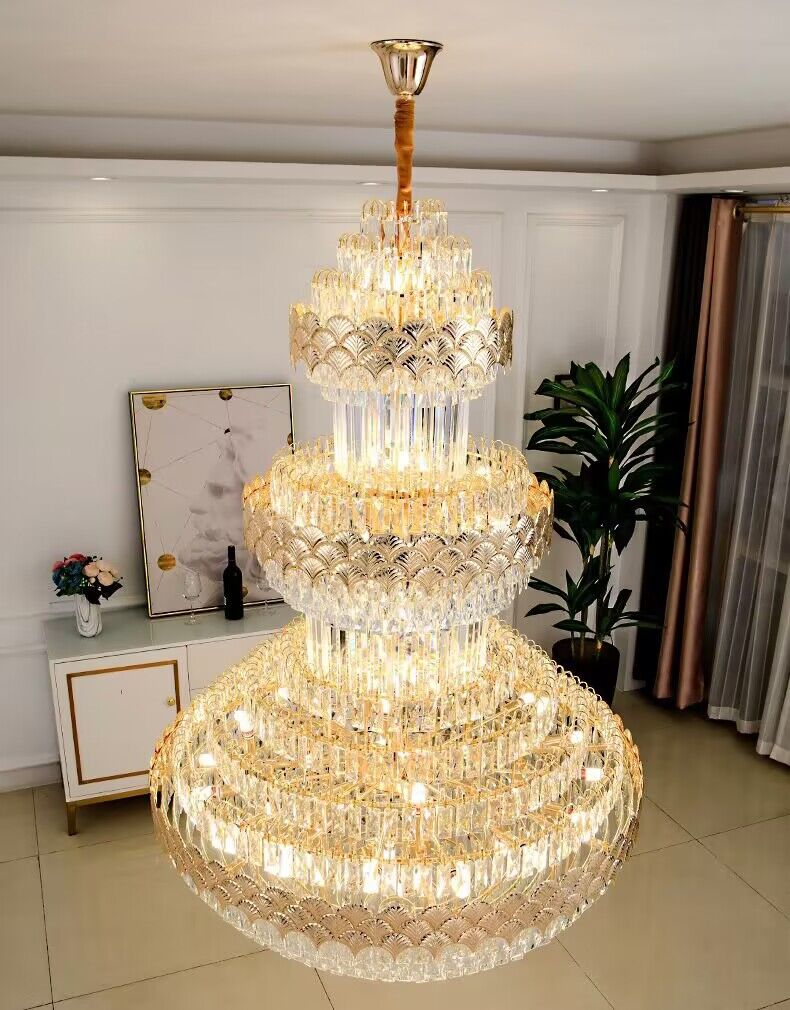 Extra Large Multi - layers Gold Luxury Crystal Chandelier Modern Empire Decrative Crystal Light For Living Room/Foyer/Staircase - fovolighting